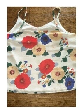 Cabi Women's Floral SleevelessCami Blouse Small Lined GoldButton Adjustable